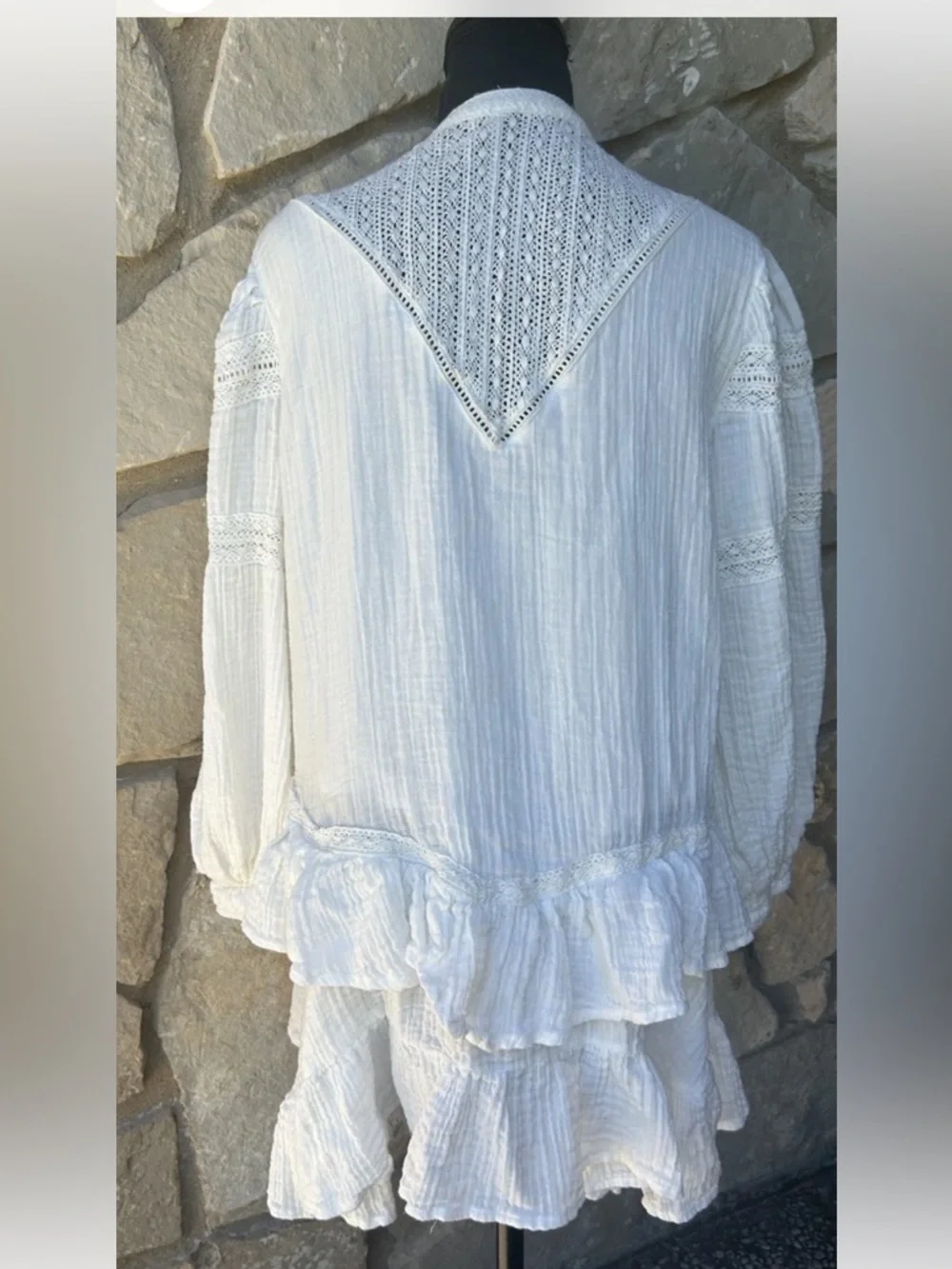 Free People Sachi Mini Dress Tunic Medium Cotton Tiered Crochet Festival NWOT - Picture 5 of 13